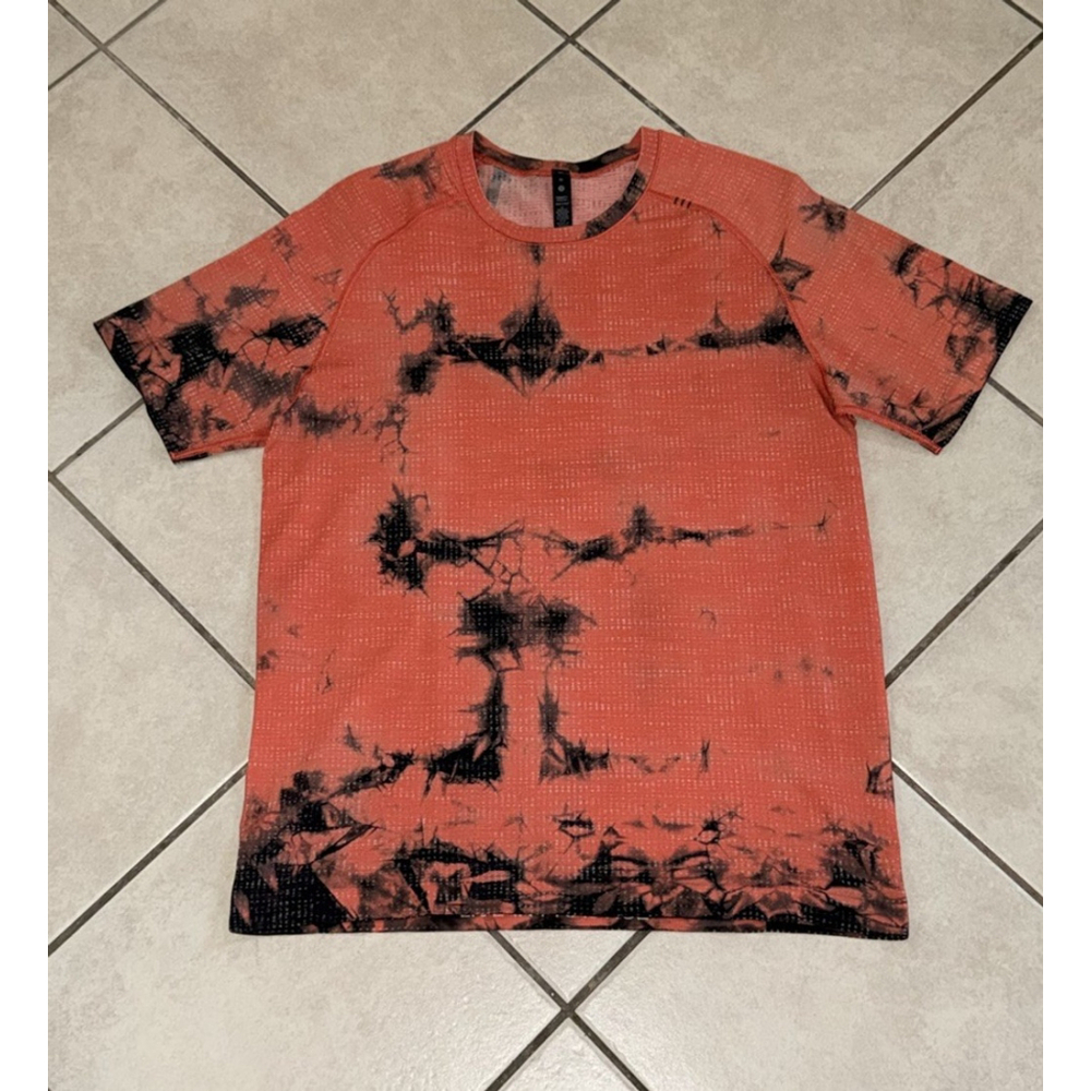 LULULEMON METAL VENT SHORT SLEEVE ORANGE BLACK SIZE MEDIUM - Picture 5 of 8
